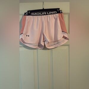 Under Armour Women's Light Pink Athletic Shorts with Black Waistband